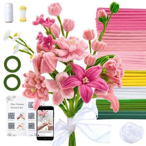lot 727 image: LENYNAL 500 Pcs Pastel Pipe Cleaners Craft Bulk, Pink Pipe Cleaner Flower Kit, Glue-Free & Safe for Kids, Step-by-Step Tutorial, 6 Colors Chenille Stems for Flower Making - Retail $15