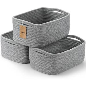 lot 731 image: Maxuni 3-Pcs Shelf Baskets for Organizing, Closet Organizer Bins, Small Woven Baskets, Rope Toy Basket, Storage Basket for Shelves, Cube Decorative Box, 11.8�7.8�5.1, Grey - Retail $24