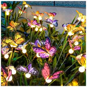 lot 734 image: TONULAX Solar Garden Lights - 4 Pack Swaying Butterfly Light, Swaying in The Wind, Solar Outdoor Lights, Yard Patio Pathway Decoration, High Flexibility Iron Wire & Realistic Butterflies(4 Pack) - Retail $30