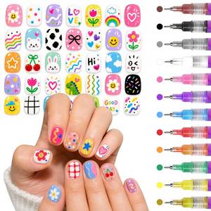 lot 751 image: MKNZOME 12 Color Nail Art Pens, 0.5 MM Nail Polish Pens Set Drawing Painting Point Liner Acrylic Painted Pen Kit, Waterproof and Quick-drying Nail for DIY Nails Art Design Manicure Tools - Retail $7