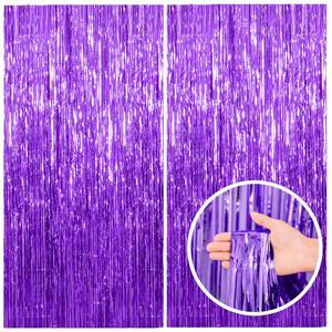 lot 765 image: SEE PHOTO FOR COLORS 2 Pack Purple Backdrop Tinsel Streamers Foil Fringe Backdrop Halloween Party Decorations Purple Backdrop Curtain Birthday Graduation Bachelorette Christmas New Year Party Decorations - Retail $6