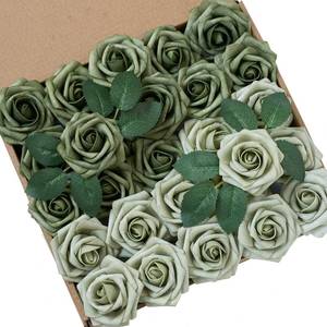 lot 770 image: YEEFLORA Artificial Flowers, 25pcs Realistic Artificial Rose for Centerpieces Arrangements, Sage Green Foam Flowers with Stem for Bridal Shower Party Home Decorations - Retail $16