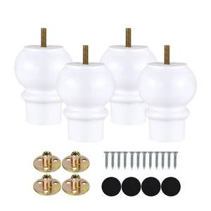 lot 772 image: Maricome 4 Inch White Furniture Legs Set of 4 Wood Replacement Legs for Cabinet Dresser Ottoman M8 Bolt Pre-Installed - Retail $22