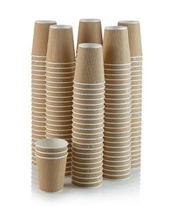 lot 787 image: NYHI 150 8 oz Ripple Kraft Paper Cups Brown Hot Cold 3 Layer Rippled Small Insulated Disposable Coffee Cups for Cappuccino Hot Cocoa or Iced Drinks - Retail $39