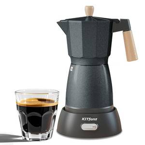 lot 788 image: KITfanz Electric Espresso Coffee Maker, Italian Coffee Pot, Electric Moka Pot, Cuban Coffee Maker, Portable Cafeteras Electricas Espresso Makers with Detachable Base 3 or 6 Cup (Grey) - Retail $42