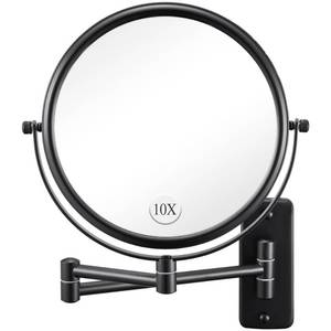 lot 789 image: Wall Mounted Makeup Mirror - 1X10X Magnifying Mirror for Wall, 8 Inch Double Sided 360° Swivel Extendable Bathroom Mirror for Shaving, Black - Retail $24
