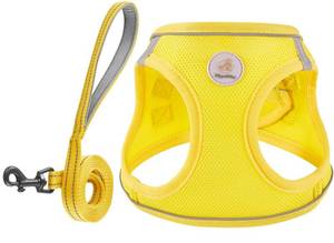 lot 796 image: Hipubby Dog Harness and Leash Set, No Pull Soft Mesh Puppy Harness for Small Medium Dogs, Cats - Step in Reflective Breathable Lightweight Vest Harness for Walking, Training - Yellow, XXS - Retail $28