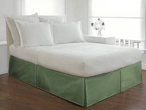 lot 797 image: Online Bedding Linen Queen Size Pleated Bed Skirt with Split Corners - 16 Inch Tailored Drop Easy Fit - Soft 100% Egyptian Cotton 800 Thread Count, Wrinkle-Free Box Pleated Bed Skirts - Moss Solid - Retail $58