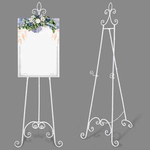 lot 828 image: Tosstuki White Easel Stand for Sign Adjustable Wedding Welcome Sign Stand Metal Floor Easel with Chain Support for Wedding Poster Photo Art Pictures Painting Display (61 Inch) - Retail $55