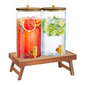 lot 829 image: VERSSURE 2PCS Glass Drink Dispenser 1.5 Gallons, Large Glass Cold Beverage Dispensers with Foldable Stand and Spout, Drink Dispenser for Parties, Bars and Home - Retail $60