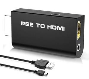 lot 831 image: sartyee New PS2 to HDMI Converter Adapter, Video Converter with 3.5mm Audio Output for HDTV HDMI Monitor, with USB Power Cable, Supports All PS2 Display Modes - Retail $8