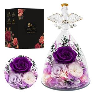 lot 833 image: Casaido Mothers Day Rose Gifts for Women, 7 Purple Preserved Roses Flowers in Glass Angel Figurine, Birthday Gift for Mom Wife Grandma, Eternal Rose for Valentines Christmas Anniversary - Retail $27