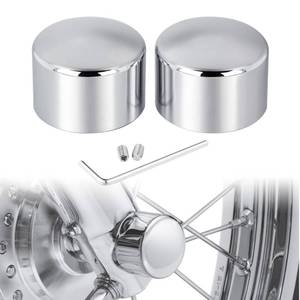 lot 834 image: PBYMT Chrome Front Axle Nut Covers, CNC Aluminum Axle Nut Caps Compatible for Harley Davidson Softail Touring Road King Street Glide Electra Glide Iron 883 Fat Boy 2002-2024 - Retail $15