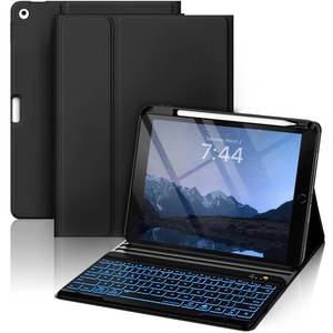 lot 837 image: OYEEICE Keyboard Case for iPad 6th5th Generation 9.7, 7 Color Backlit Detachable Wireless Keyboard, Upgraded Magnetic Cover with Pen Holder for iPad Air 2nd Gen - Retail $25