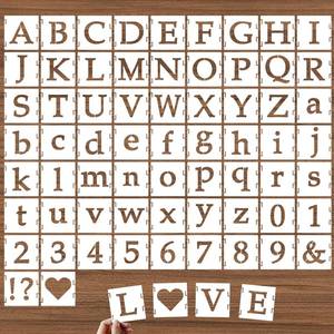 lot 839 image: 1.5 Inch Alphabet Letter Stencils, 65 Pcs Reusable Plastic Letter Number Symbol Interlocking Drawing Template Kit for Painting on Wood, Wall, Fabric, Rock, Signage, Door Porch (1.5 Inch) - Retail $10