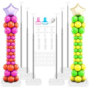 lot 859 image: Sratte 6 Sets Balloon Column Stand Kit, 6.6 ft Adjustable Balloon Tower Pillar Telescopic Balloons Stand for Floor with Reusable Metal Pole and Base for Wedding Baby Shower Birthday Party Decoration