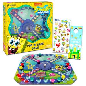 lot 867 image: Spongebob Squarepants Pop-Up Board Game - Bundle with Spongebob Board Game with Pop Up Dice Plus Stickers, More  Spongebob Games for Birthday Party - Retail $20