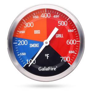 lot 873 image: GALAFIRE 3 316 Inch BBQ Temperature Gauge for Smoker Wood Charcoal Pit, Large Face Grill Analog Thermometer - Retail $13