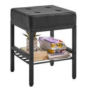 lot 882 image: IBUYKE Rectangular Makeup Stool with Adjustable Feet and Storage Space, Footrest Chair, PU Vanity Seat, Multi-Use as Small Side Table or Ottoman, for Bedroom, White WBD017W