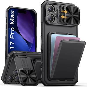 lot 894 image: SSLOTSCASE for iPhone 17 Pro Max Case with Card Holder & Kickstand & Slide Camera Lens Cover & Camera Stand & Wallet, Military-Grade Heavy Duty Phone Case Cover for iPhone 17 Pro Max 5G 2025, Black - Retail $23