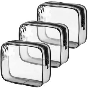 lot 917 image: MODENGKONGJIAN TSA Approved Toiletry Bag, 3 Pcs Clear Toiletries Bags Quart Size Travel Makeup Cosmetic Bag for Women Men, Carry on Airport Airline Compliant Bag (Matte black) - Retail $8