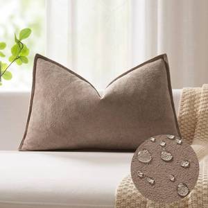 lot 918 image: Kevin Textile 14x24 Inch Lumbar Pillow Cover 1 Pack Soft Boucle Textured Decorative Waterproof Rectangle Cushion Elegant Accent Pillow for Couch Sofa Chair Bed Home Decor Indoor Outdoor Taupe - Retail $18