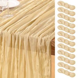 lot 925 image: DeZerlor Champagne Gold Cheesecloth Table Runner 12 Pack Summer Table Runners Boho Gauze 120 Inches Cheese Cloth Table Decor for Wedding Bridal Baby Shower Parties - Retail $35