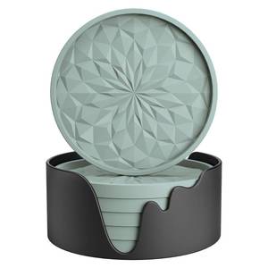lot 932 image: ME.FAN Silicone Coasters with Holder,6 Pack Drinking Coasters - Cup Mat for Hot or Cold Drinks, Thickened, Non-Slip, Non-stick,Deep Tray Desert Sage - Retail $10