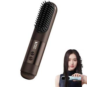 lot 934 image: 2026 Upgraded Go Brush Pro for Short Hair, 3 Heat Settings for All Hair Types, 30s Fast Heat, Ionic & Ceramic Care, Cold Air Mode, 2500mAh USB-C Rechargeable Straightening Brush (Brown) - Retail $26