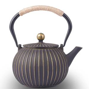 lot 942 image: Cast Iron Teapot - Japanese Tetsubin 34oz (1000ml) Enamel Coated Interior with Removable Stainless Steel Infuser, Stovetop Safe Tea Kettle for Tea Ceremony, Black Gold - Retail $24