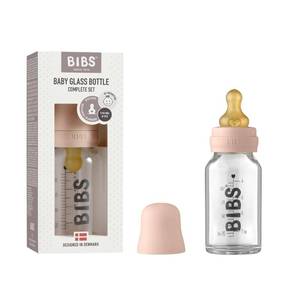 lot 945 image: BIBS Baby Glass Bottle Complete Set 110 ml  BPA Free Natural Rubber  Made in Denmark  Blush - Retail $14