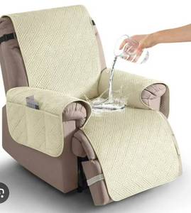 lot 959 image: PHOTO FOR REFERENCE SEE PHOTO FOR FABRIC Recliner Chair Cover with Pockets - Retail $0
