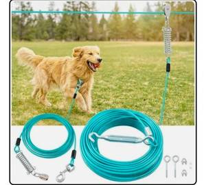 lot 968 image: SEE PHOTOS Dog Runner for Yard with 15FT Tie Out Cable - Heavy Duty Trolley System for - Retail $0