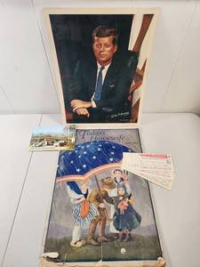 lot 148 image: Kennedy Presidential Portrait with 1918 Todays Housewife Magazine and Political Memorabilia Collection