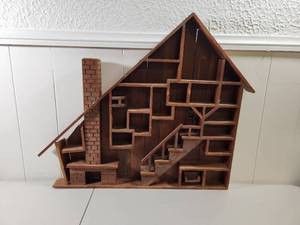 lot 227 image: Rare Handcrafted Wooden A Frame House Trinket Shelf