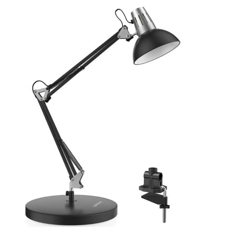 lot 27309 image: Metal Desk Lamp, Adjustable Goose Neck Architect Table Lamp with OnOff Switch, Swing Arm Desk Lamp with Clamp, Eye-Caring Reading Lamp for Bedroom, Study Room &Office - Retail $45