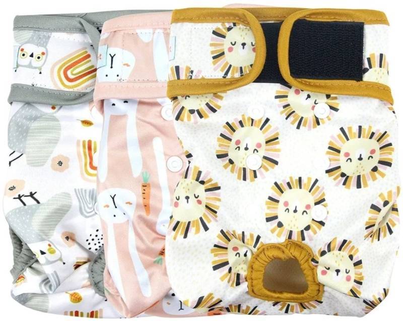 lot 27304 image: Washable Female Dog Diapers (3 Pack) - Doggie Reusable Small Medium Large Dog Diapers for Doggy Puppy Female in Period - Highly Absorbent Dog Heat Panties (Medium) - Retail $13