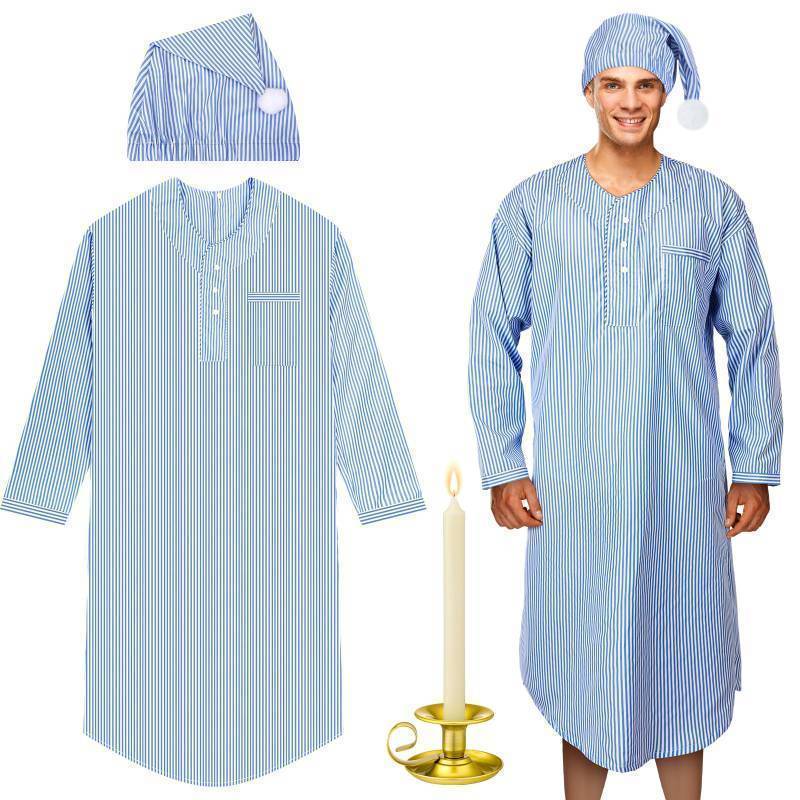 lot 35068 image: 4 Pcs Christmas Mens Pajama Set Nightshirt Sleeping Cap Candle Holder Candle Nightgown Gown Costume for Xmas Holiday(Medium) - Retail $37