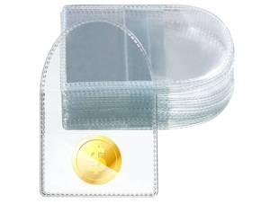 lot 63027 image: 25 Pcs 2.2 x 2.2 Inches Single Pocket Coin Sleeves Collector Individual Clear Plastic Sleeves Holder Small Plastic Coin Holder Pouch Single Protector for Jewelry Storage(Round) - Retail $8