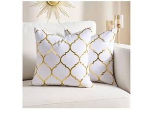 lot 63034 image: Decorative Pillow Covers 12x 12 White and Gold Modern Farmhouse Square Decorative Velvet Pillow Covers Solid Soft Accent Cushion Case with Invisible Zipper for Couch Sofa Couch Pack of 2 - Retail $15