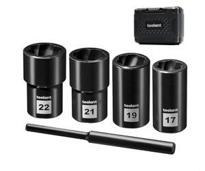 lot 63052 image: 5pcs Lug Nut Remover, Bolt & Nut Remover Socket Tool Kit, Stripped Bolt Extractor for Damaged Screws and Bolts - Retail $10