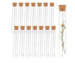 lot 63087 image: 10Pcs Clear Plastic Test Tubes with Cork Stoppers 10ml Transparent Vials with Seal Cap for Bath Salt, Candy, Beads, Powder, Spice, Liquid Storage, Party Favors, DIY Decoration, Lab Use - Retail $6
