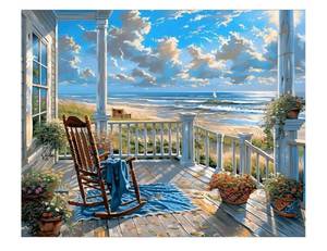 lot 63092 image: Landscape Paint by Numbers Kit for Adults Beginners, Beach Adult Paint by Numbers on Canvas, Acrylic Painting Crafts for Home Decor (16x20inch) - Retail $15