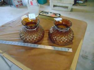 lot 3203 image: Pair of Amber Glass Lamp Shades