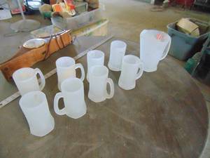 lot 3264 image: Satin Glass Pitcher and 8 Mugs