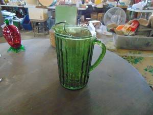 lot 3270 image: Green Ribbed Pitcher