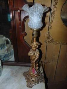 lot 3302 image: Small Cherub Figured Metal Table lamp