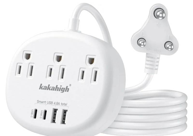 lot 57593 image: South Africa Plug Adapter, Type M Adapter for South Africa with 3 American Outlets 4 USB Ports (2 USB-C) Total 24W, Type M Plug Adapter for USA to South Africa Botswana Namibia Nepal Bhutan - Retail $20
