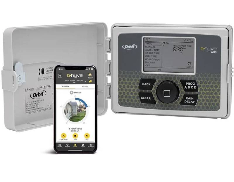 lot 46120 image: Orbit B-hyve Smart IndoorOutdoor Sprinkler Controller - 12-Zone - App Controlled Smart Controller with Custom Irrigation Schedules - Weatherproof Multi-Zone Sprinkler System - Retail $150