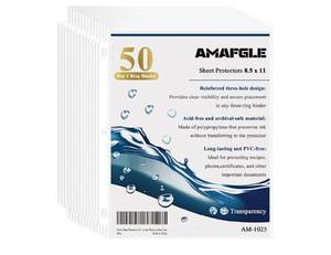 lot 72619 image: 50 Sheet Protectors 8.5x11 for 3 Ring Binder Heavy Duty Clear Plastic Sleeves - Retail $5